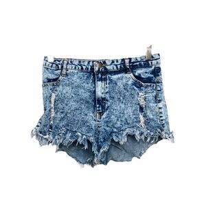 36 Point 5 Women’s Cutoff Shorts Blue Stonewashed Distressed Denim Size Large